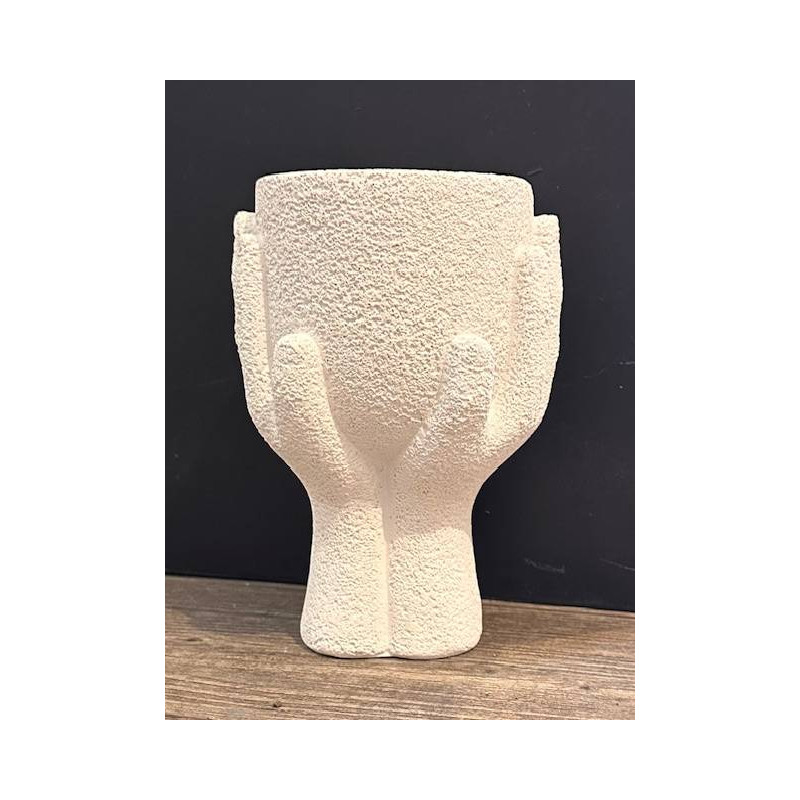 PETIT CACHE POT MAINS CIMENT BLANC